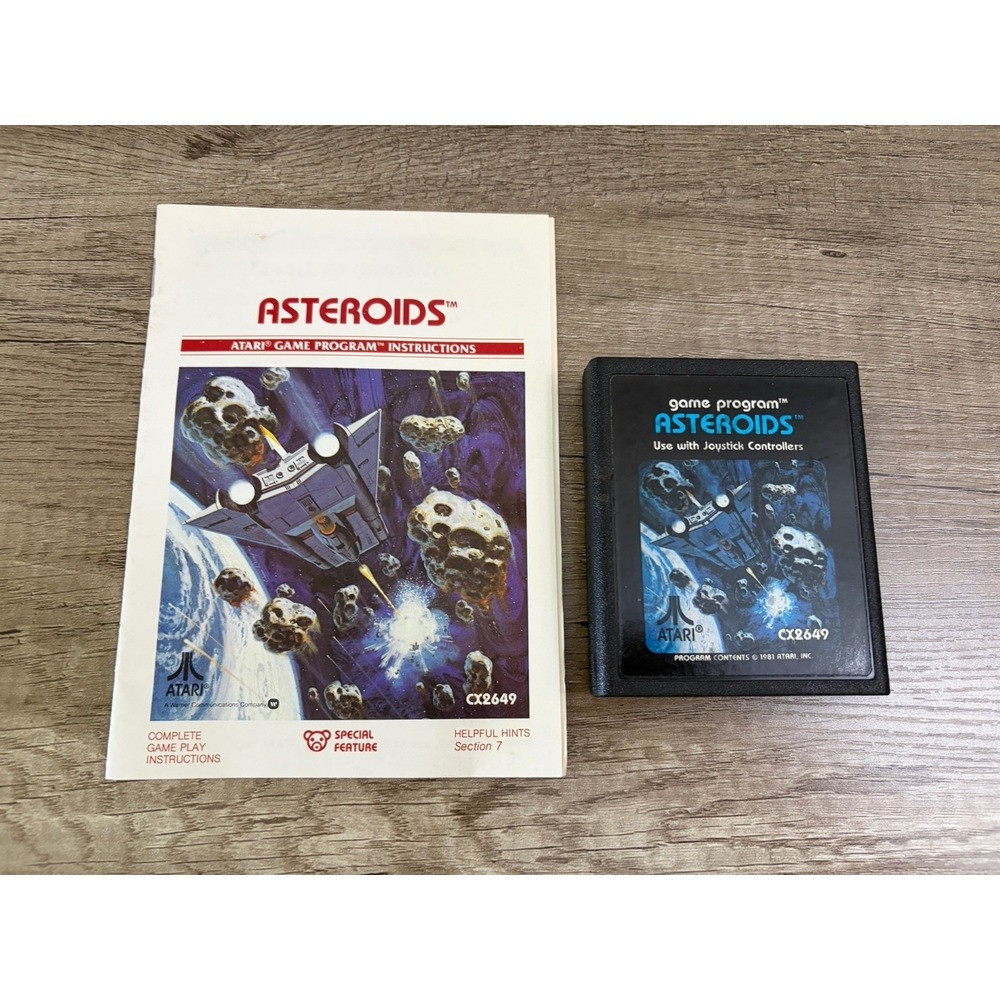 Asteroids (Atari 2600, 1981) Video Game Cartridge and Manual Instruction Booklet